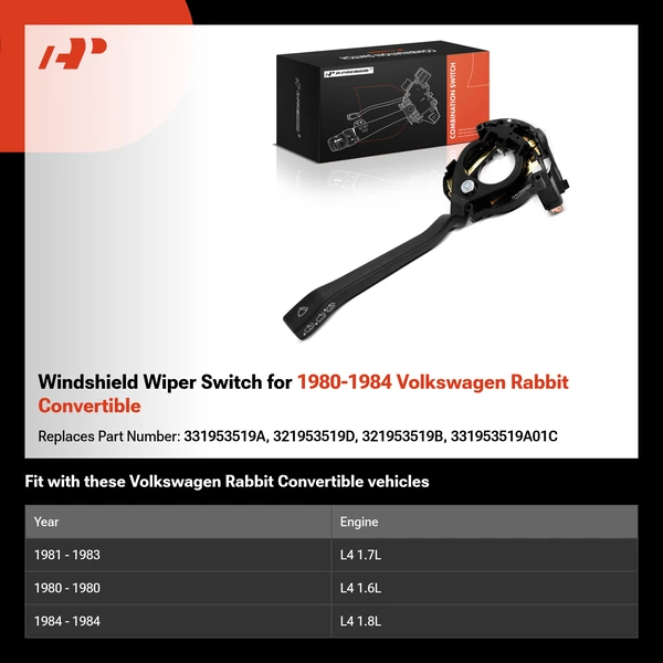 Windshield Wiper Switch for 1980-1984 Volkswagen Rabbit Convertible