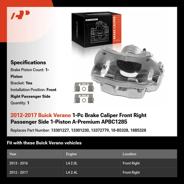 2012-2017 Buick Verano 1-Pc Brake Caliper Front Right Passenger Side 1-Piston A-Premium APBC1285