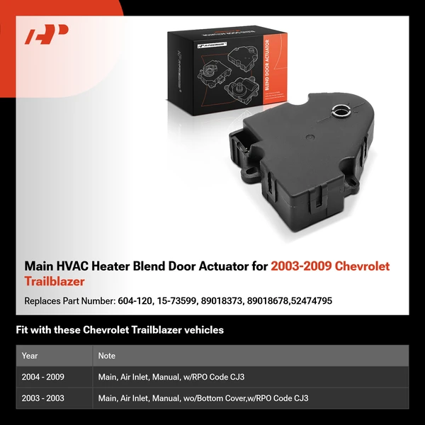 Main HVAC Heater Blend Door Actuator for 2003-2009 Chevrolet Trailblazer