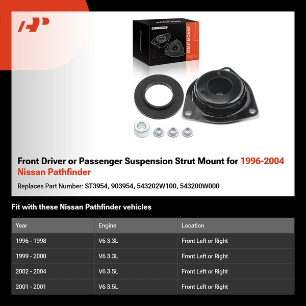 Front Driver or Passenger Suspension Strut Mount for 1996-2004 Nissan Pathfinder