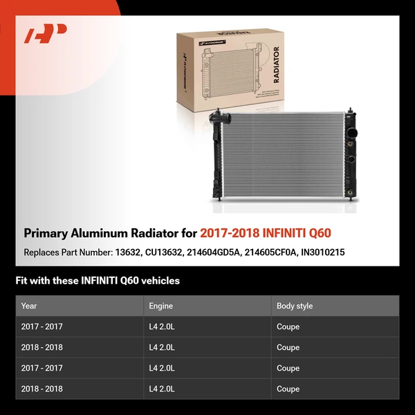 Primary Aluminum Radiator for 2017-2018 INFINITI Q60