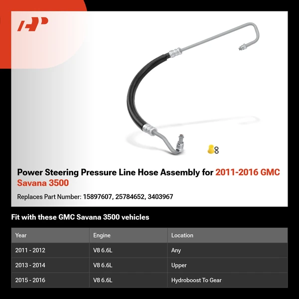 Power Steering Pressure Line Hose Assembly for 2011-2016 GMC Savana 3500
