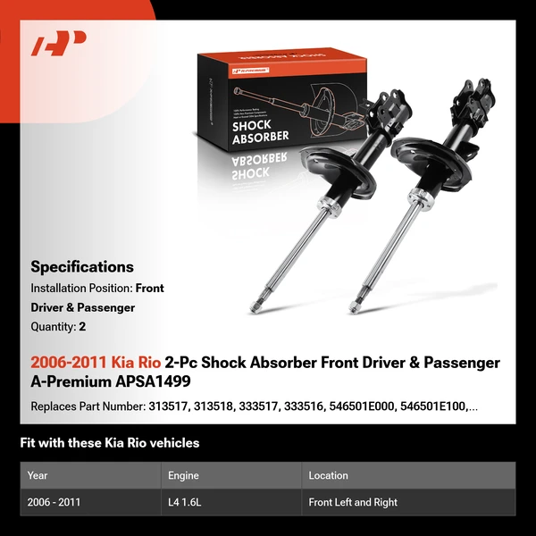 2006-2011 Kia Rio 2-Pc Shock Absorber Front Driver & Passenger A-Premium APSA1499