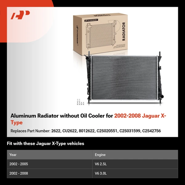 Aluminum Radiator without Oil Cooler for 2002-2008 Jaguar X-Type