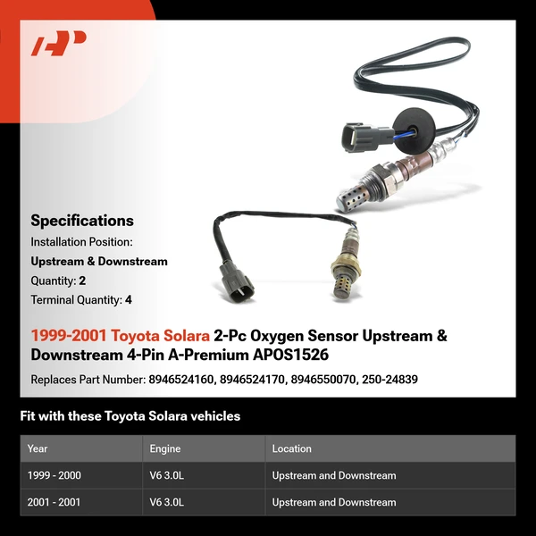 1999-2001 Toyota Solara 2-Pc Oxygen Sensor Upstream & Downstream 4-Pin A-Premium APOS1526