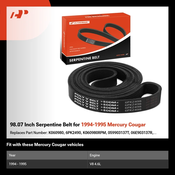 98.07 Inch Serpentine Belt for 1994-1995 Mercury Cougar