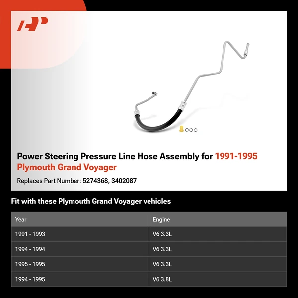 Power Steering Pressure Line Hose Assembly for 1991-1995 Plymouth Grand Voyager