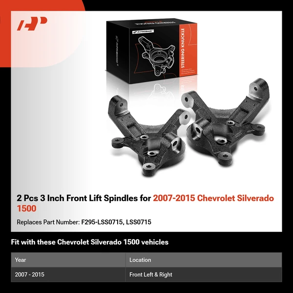 2 Pcs 3 Inch Front Lift Spindles for 2007-2015 Chevrolet Silverado 1500