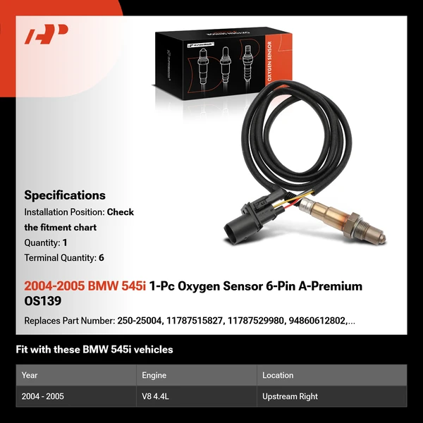 2004-2005 BMW 545i 1-Pc Oxygen Sensor 6-Pin A-Premium OS139