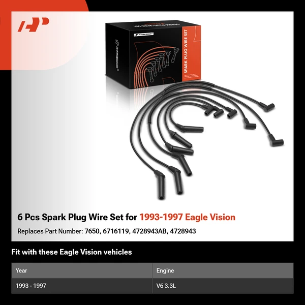 6 Pcs Spark Plug Wire Set for 1993-1997 Eagle Vision