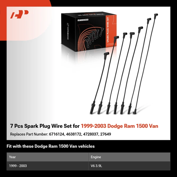7 Pcs Spark Plug Wire Set for 1999-2003 Dodge Ram 1500 Van