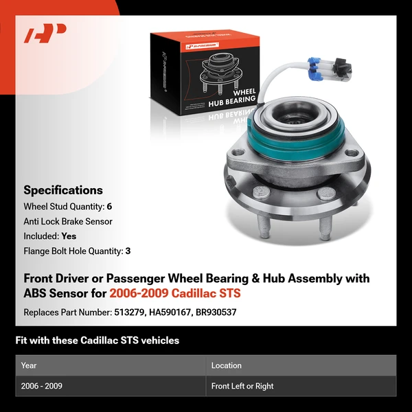Front Driver or Passenger Wheel Bearing & Hub Assembly with ABS Sensor for 2006-2009 Cadillac STS