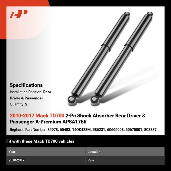 2010-2017 Mack TD700 2-Pc Shock Absorber Rear Driver & Passenger A-Premium APSA1756