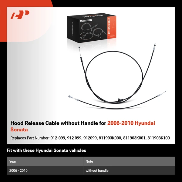 Hood Release Cable without Handle for 2006-2010 Hyundai Sonata