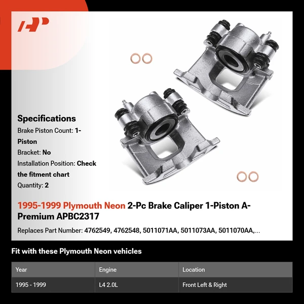 1995-1999 Plymouth Neon 2-Pc Brake Caliper 1-Piston A-Premium APBC2317
