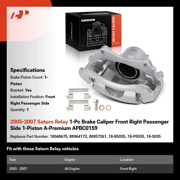 2005-2007 Saturn Relay 1-Pc Brake Caliper Front Right Passenger Side 1-Piston A-Premium APBC0159