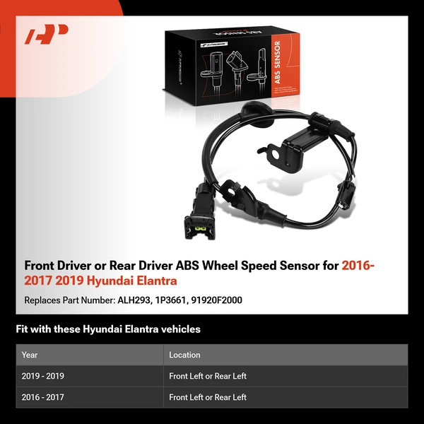 Front Driver or Rear Driver ABS Wheel Speed Sensor for 2016-2017 2019 Hyundai Elantra