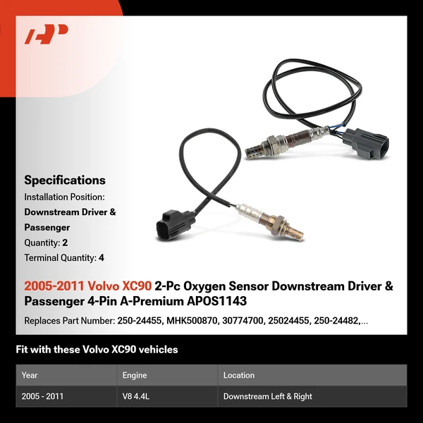 2005-2011 Volvo XC90 2-Pc Oxygen Sensor Downstream Driver & Passenger 4-Pin A-Premium APOS1143