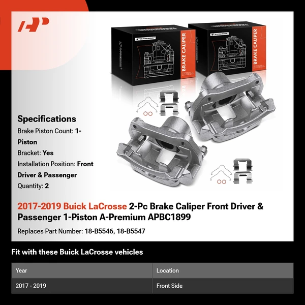 2017-2019 Buick LaCrosse 2-Pc Brake Caliper Front Driver & Passenger 1-Piston A-Premium APBC1899