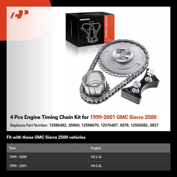 4 Pcs Engine Timing Chain Kit for 1999-2001 GMC Sierra 2500