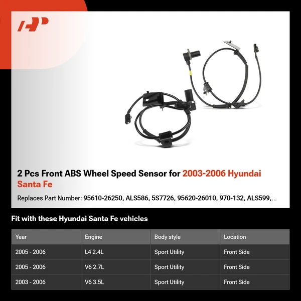 2 Pcs Front ABS Wheel Speed Sensor for 2003-2006 Hyundai Santa Fe