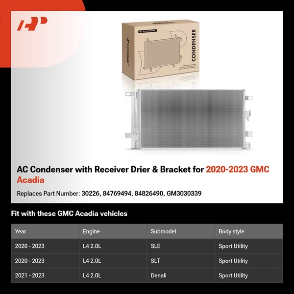 AC Condenser with Receiver Drier & Bracket for 2020-2023 GMC Acadia