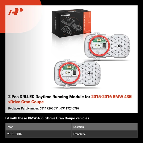2 Pcs DRLLED Daytime Running Module for 2015-2016 BMW 435i xDrive Gran Coupe