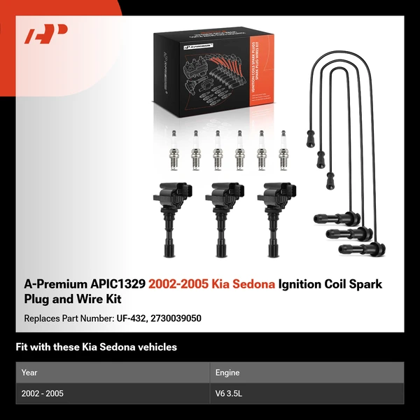 A-Premium APIC1329 2002-2005 Kia Sedona Ignition Coil Spark Plug and Wire Kit