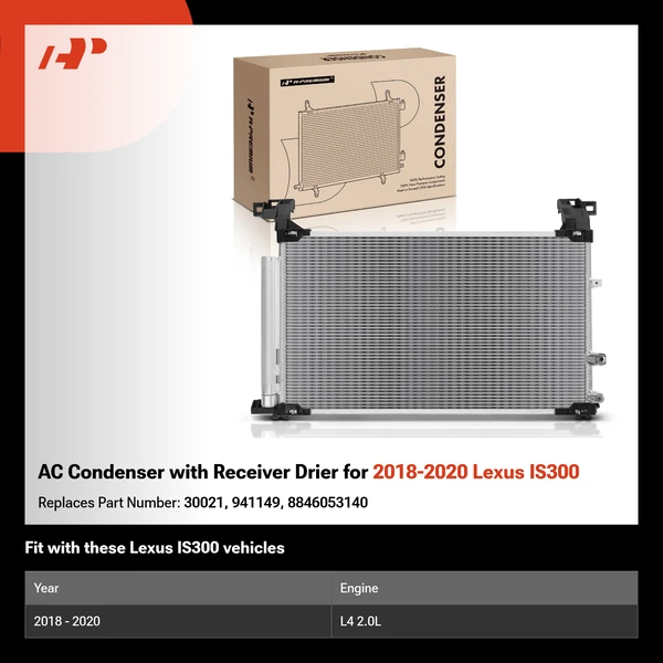 AC Condenser with Receiver Drier for 2018-2020 Lexus IS300