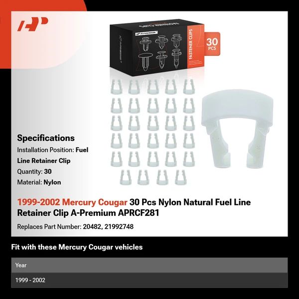 1999-2002 Mercury Cougar 30 Pcs Nylon Natural Fuel Line Retainer Clip A-Premium APRCF281