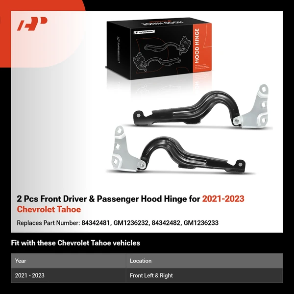 2 Pcs Front Driver & Passenger Hood Hinge for 2021-2023 Chevrolet Tahoe