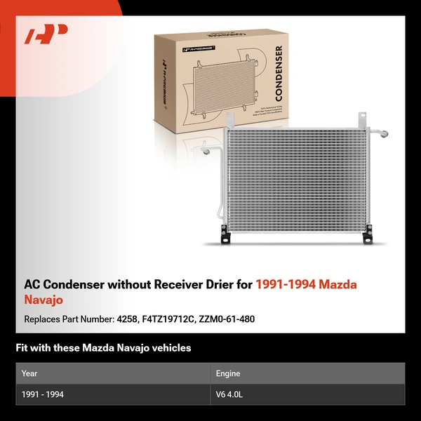 AC Condenser without Receiver Drier for 1991-1994 Mazda Navajo