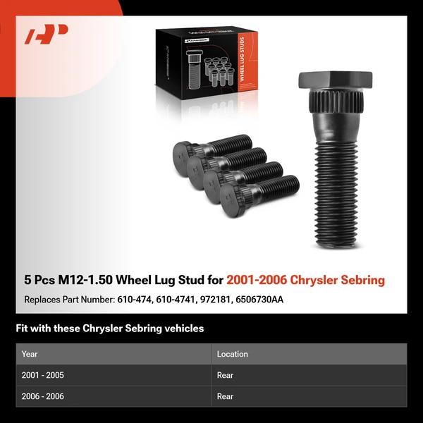 5 Pcs M12-1.50 Wheel Lug Stud for 2001-2006 Chrysler Sebring
