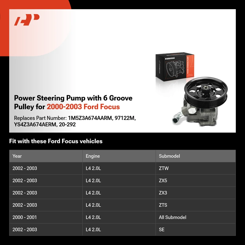 Power Steering Pump with 6 Groove Pulley for 2000-2003 Ford Focus