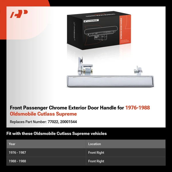 Front Passenger Chrome Exterior Door Handle for 1976-1988 Oldsmobile Cutlass Supreme