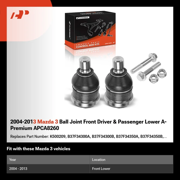 2004-2013 Mazda 3 Ball Joint Front Driver & Passenger Lower A-Premium APCA8260