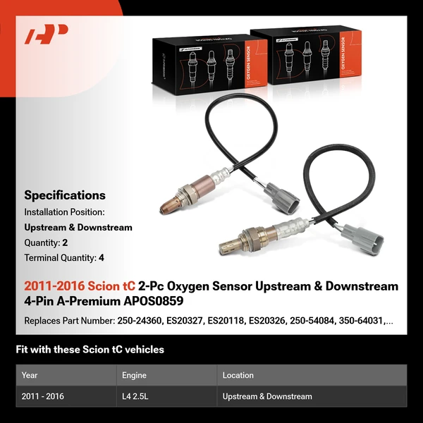 2011-2016 Scion tC 2-Pc Oxygen Sensor Upstream & Downstream 4-Pin A-Premium APOS0859