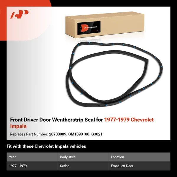 Front Driver Door Weatherstrip Seal for 1977-1979 Chevrolet Impala