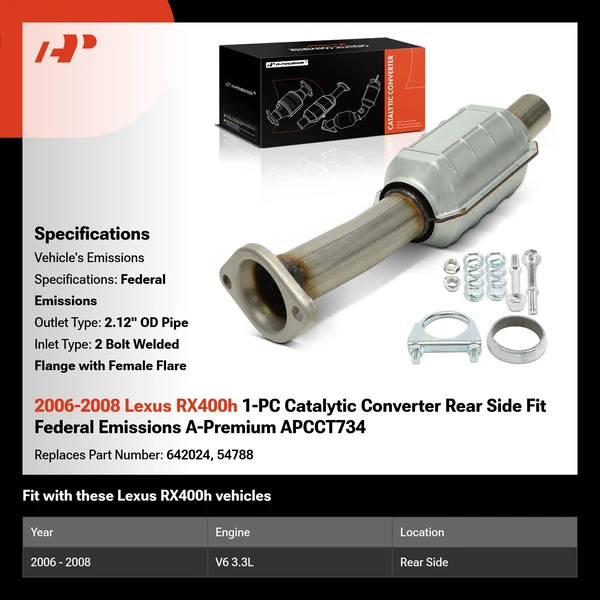 2006-2008 Lexus RX400h 1-PC Catalytic Converter Rear Side Fit Federal Emissions A-Premium APCCT734