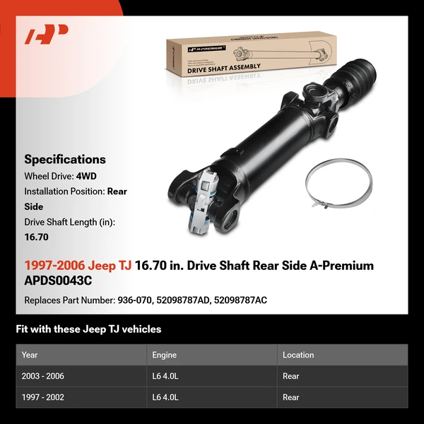 1997-2006 Jeep TJ 16.70 in. Drive Shaft Rear Side A-Premium APDS0043C