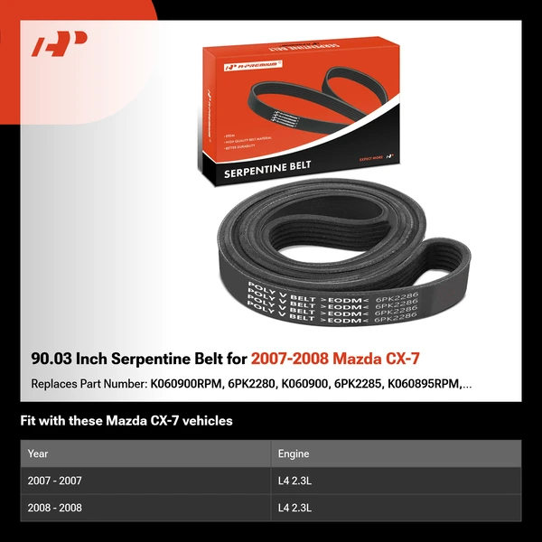 90.03 Inch Serpentine Belt for 2007-2008 Mazda CX-7
