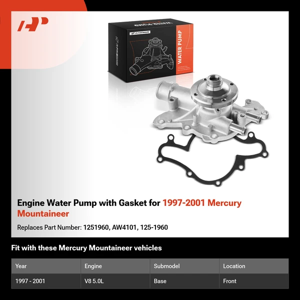 Engine Water Pump with Gasket for 1997-2001 Mercury Mountaineer