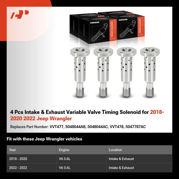 4 Pcs Intake & Exhaust Variable Valve Timing Solenoid for 2018-2020 2022 Jeep Wrangler