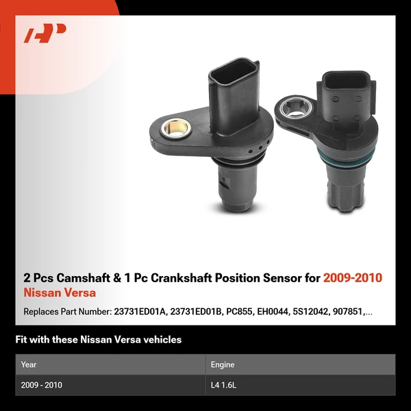 2 Pcs Camshaft & 1 Pc Crankshaft Position Sensor for 2009-2010 Nissan Versa
