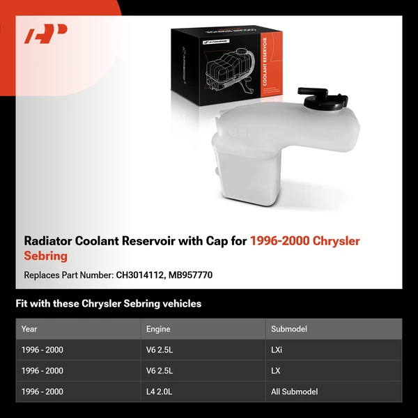 Radiator Coolant Reservoir with Cap for 1996-2000 Chrysler Sebring