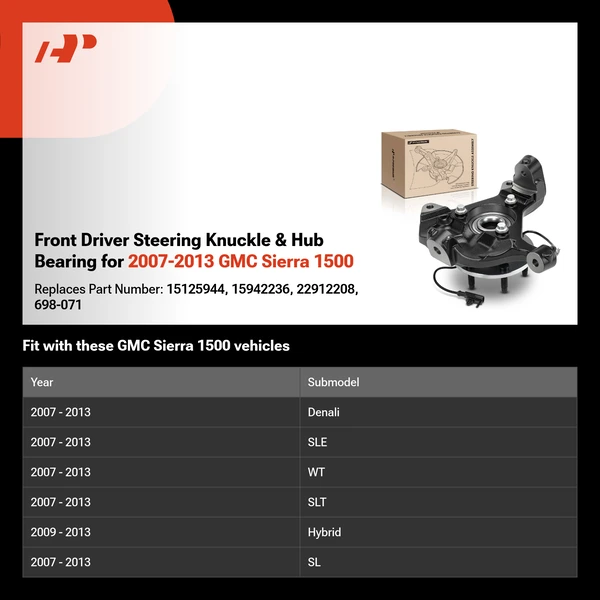 Front Driver Steering Knuckle & Hub Bearing for 2007-2013 GMC Sierra 1500