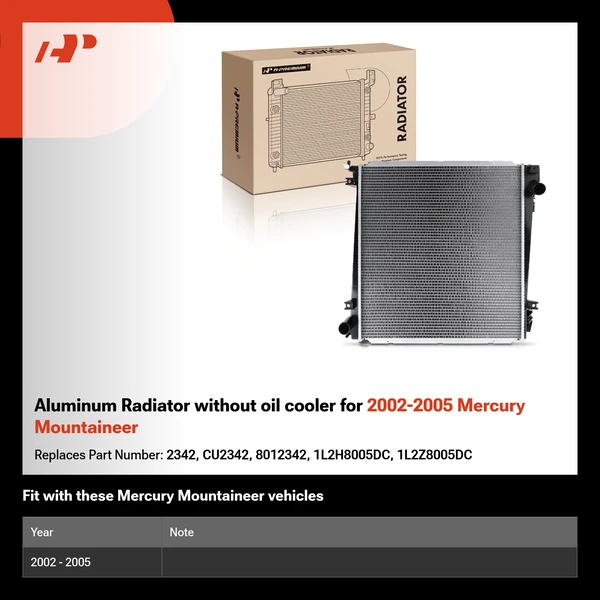 Aluminum Radiator without oil cooler for 2002-2005 Mercury Mountaineer