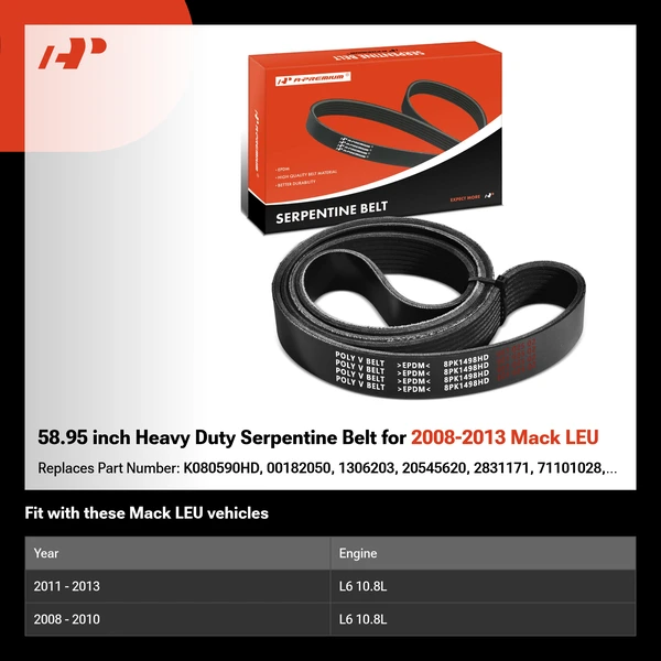 58.95 inch Heavy Duty Serpentine Belt for 2008-2013 Mack LEU