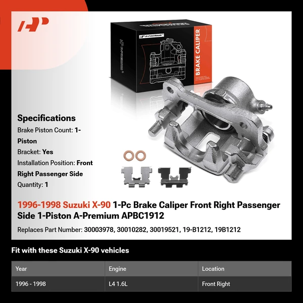 1996-1998 Suzuki X-90 1-Pc Brake Caliper Front Right Passenger Side 1-Piston A-Premium APBC1912