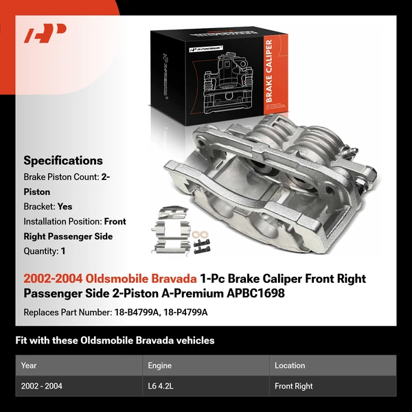 2002-2004 Oldsmobile Bravada 1-Pc Brake Caliper Front Right Passenger Side 2-Piston A-Premium APBC1698